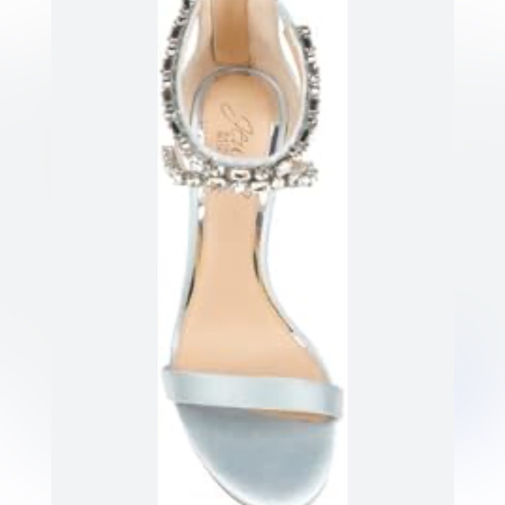Jewel Badgley Mischka Silver Metallic Embellished Ankle-Strap Heel